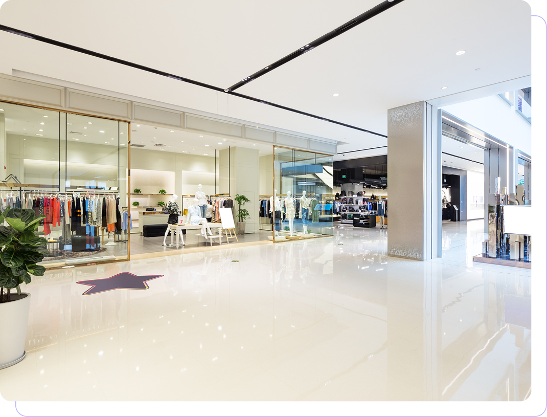 Bright, spacious retail area with glass storefronts